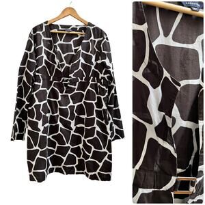 Lands End Flaw Giraffe Print V Neck Buckle Detail Swim Coverup Plus Size 18-20